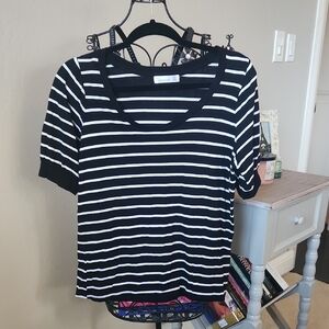 89th & Madison Black and White Striped Short Sleeve Tee